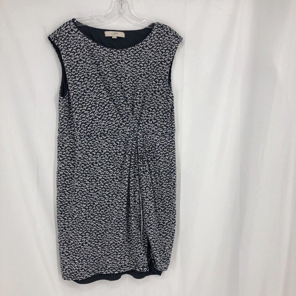Ann Taylor LOFT Womens Grey Floral Sheath Dress Sz Large Sleeveless Pleated